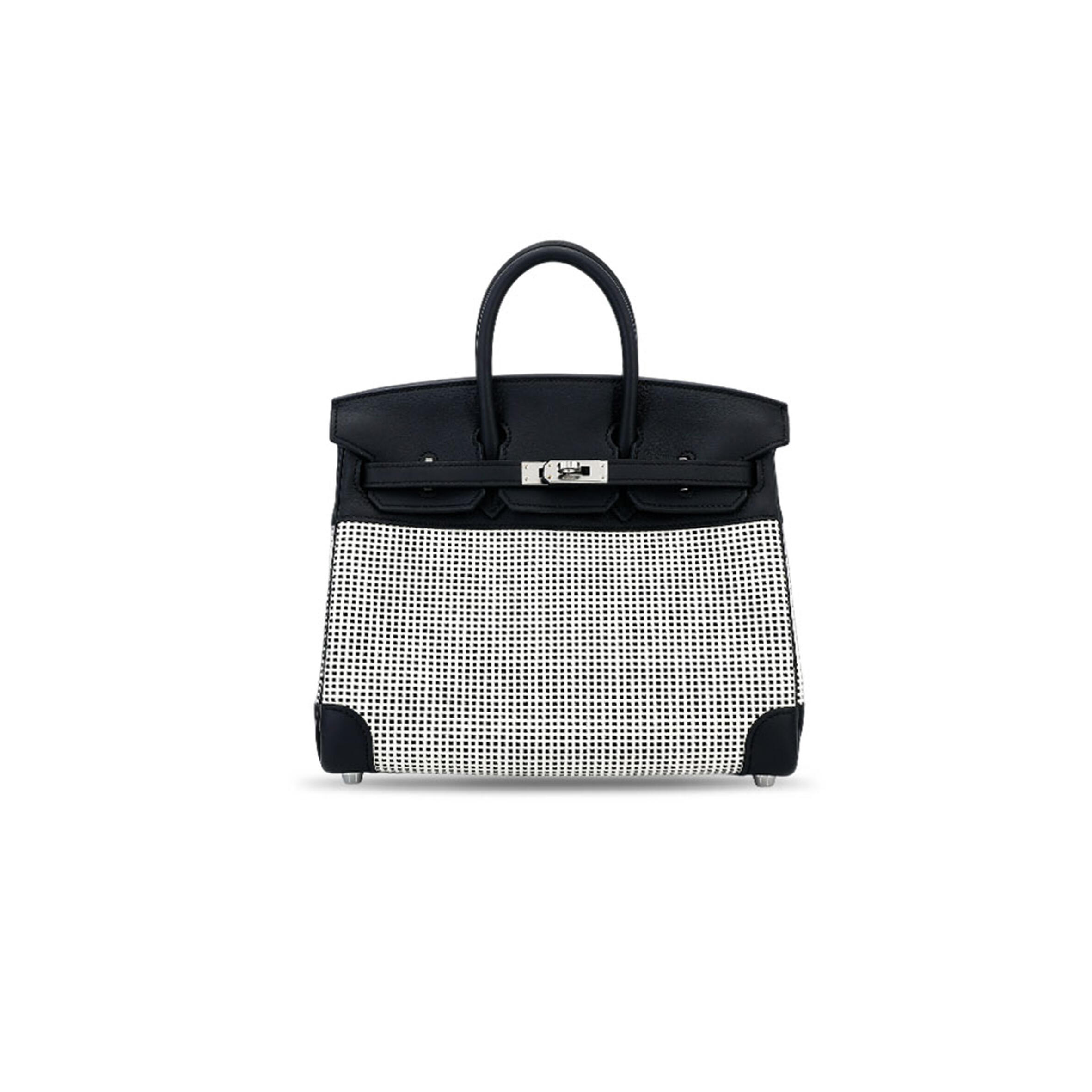 HERMÈS MASTER QUADRILLE BIRKIN 30 BLACK SWIFT AND ECRU TOILE PALLADIUM HARDWARE (30*23*15cm)